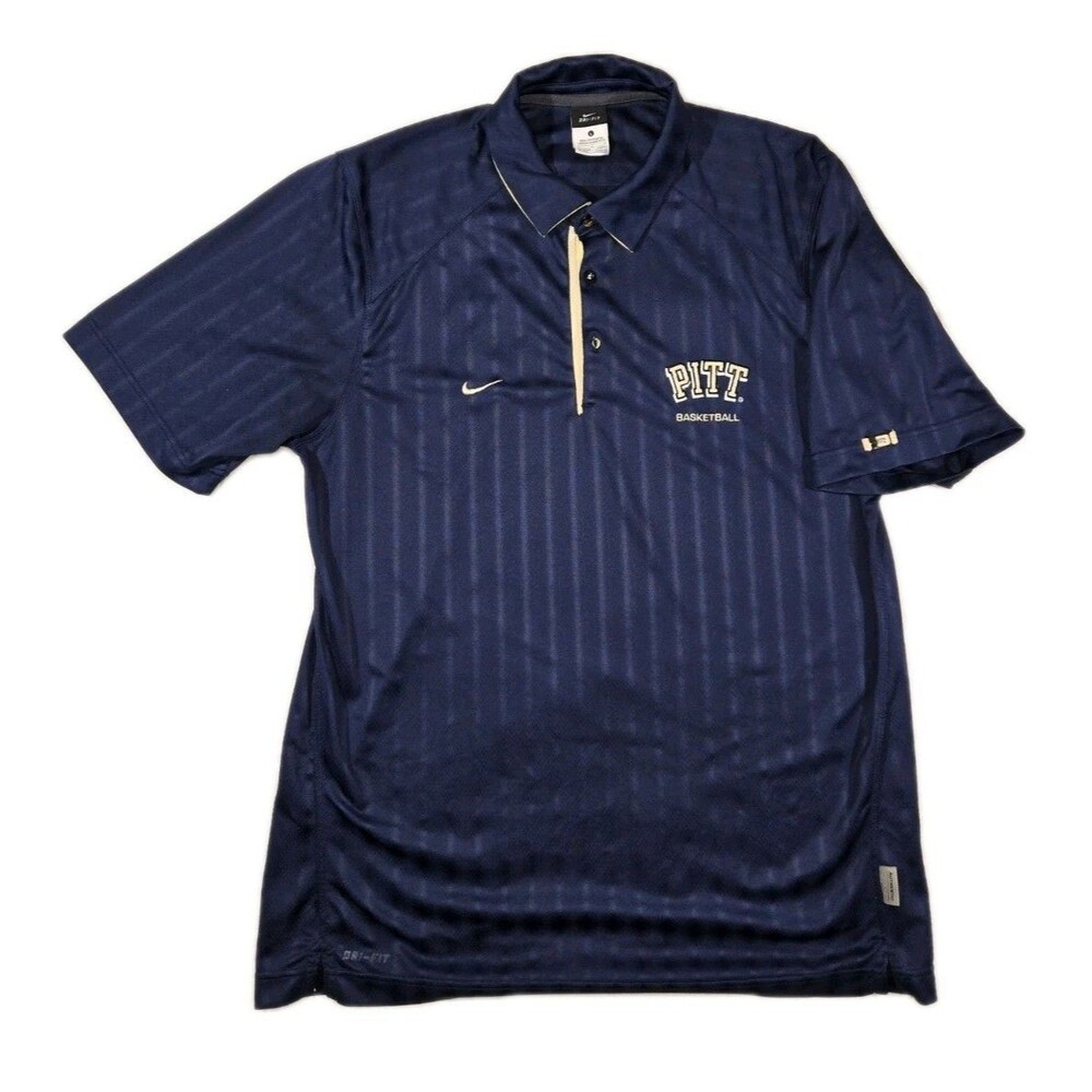 Mens Nike DriFit Pittsburgh Panthers Basketball Polo Shirt Striped Blue Large